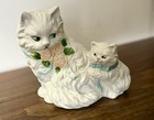 Vintage White Persian Mother Cat And Kitten Ceramic Figurine 5    Hand Painted