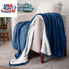 Sherpa Fleece Blanket Full queen Dark Blue Soft Cozy