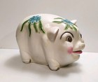 Vintage Mid Century Modern Mcm Giant White Floral Chalkware Piggy Bank 21 