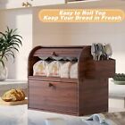 Bamboo Bread Box For Kitchen Counter Dobule Layer Roll Top Bread Storage
