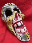 Mexican Folk Art Vintage Carved Wood 3-d Skull Mask With Moving Mandible