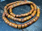 Vintage Glass Beads Strand From Nepal     Old Cylindrical Trade Beads     Warm Oran