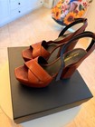 Saint Laurent Ysl Farrah 80 Papaya Leather Crisscross Platform Sandals Eu 39