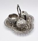 Antique Indian Colonial Kutch Solid Silver Cruet Set   Stand C1890