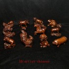 Set Of  12 Pcs Boxwood Hand Carved 12 Zodiac Animals Statue Netsuke Size 2 Inch