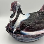 Vintage Large 7  Purple White Swirl Slag Glass Hen On Nest Dish Basket Weave