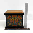Vintage Northwest Coast Painted Cedar Box First Nations Formline Art Teal 9 5 