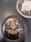 3 Vintage 1950s Glass Coasters With Dancers bar Ware