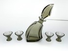 Czech Art Deco Smoked Crystal Decanter Set C 1930s Sail Stopper Karl Palda Style