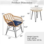 Patiojoy 3pcs Patio Rattan Bistro Furniture Set Cushioned Chair Table Navy