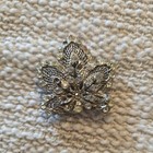 Vintage Coro Rhinestone Leaf Dress Clip Brooch Pin