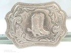 Vintage Western Silver Tone Belt Buckle Engraved Cowboy Saddle Motif 1-1 2  Belt