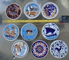 Vintage Greek Handmade Art Tile Ceramic Coaster Set  9pcs  Mythology  3     Round