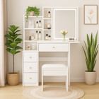 White Vanity Desk Set With Led Lighted Mirror  Makeup Dressing Table And Stool