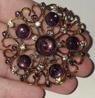 Vtg Juliana  d e  Purple Cab   Rhinestone Round Scroll Brooch   Earring Set