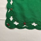 Christmas Table Runner Green Embroidered Holly Berry Cutwork Scalloped 35  X 13 