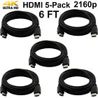 Pack Of 5 Digital High-speed 1 4 Hdmi Cables Pvc 2160p Black Cord  6 Feet 