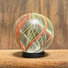 Antique German Handmade Pale Yellow Latticinio Swirl Marble 11 16    Mint