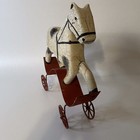 Vintage Wood Horse On Metal Base With Wheels Pull Toy Primitive Look Folk Art