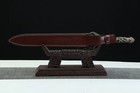 Handmade Exquisite Brass Handle Short Sword Damascus Steel Blade Leather Sheath