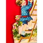 Antique Mechanical Valentine Card     Climbing Ladder Germany 1920s