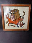 Vintage Retro Hippie Mcm Erotic Art Plastic Canvas Cows Farm Comical Funny 1970s