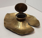 Vintage Art Nouveau Brass Lily Shaped Hinged Inkwell 7  By 5 