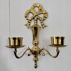 Vintage Pair Brass Bow Ribbon Sconce Wall Double Candle Holder Decor