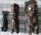 Three Vintage Carved Wood Tiki Statue Maori New Zealand Polynesian Art Figures 