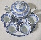Chinese Rice Grain Pattern Tea Set Porcelain 4 Cups Serving Tray And Teapot