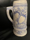 Blue   White Lidded Beer Stein With Figurine Lid