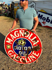 Vintage Original Large Porcelain Magnolia Oil Gas Gasoline Sign 42 Inch 2 Sided