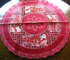  Christmas Embroidered Tablecloth Cut Work Santa Rain Deer 34 rd Red White New