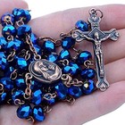 Deep Blue Crystal Beads Rosary Catholic Necklace Antique Holy Soil Medal   Cross