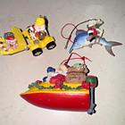Lot Of 3 Vintage Santa Christmas Ornaments Fisherman Fish Yacht Boat Truck Gifts