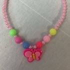 Adorable Girls Butterfly Flower Pink Beaded Necklace Bracelet Ring Jewelry Set