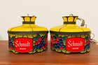 1975 Schmidt Beer Hanging Lamp light Faux Stained Glass - Plastic - Set Of 2