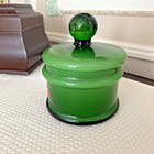 Vintage Emerald Green Opaque Glass Powder Jar With Lid Round Vanity Jar Portugal