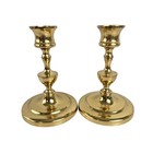 Vintage Pair Of Polished Solid Brass Heavy Duty Taper Candlesticks 5  Tall Euc