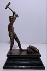 Antique Meiji Bronze Sculpture Man Chopping Wood Japanese Okimono