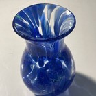Vintage Hand Blown Murano Style Art Glass Vase Swirls Cobalt Blue White Green