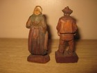 Antique Black Forest Wooden Wood German Carved Old Couple Figures 1900s