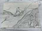 1970s Hulk Style Monster Scene Original Pencil Drawing Superhero Art-11x7