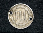 1865 Three Cent Nickel 3c    Holed Bargain    Civil War Button     Free Shipping