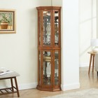 New Glass Display Cabinet Lighted Curio Antique Corner Case Glass Door W shelves