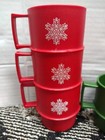 7 Vintage Tupperware Stackable Mugs Christmas Coffee Cups 1312 Red Green Retro