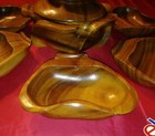 Beautiful Vintage Turned Carved Flower Art Wood Salad Bowl Serving 7 Pc Set Nice