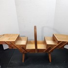 Vintage Mid Century Modern Wood Accordion Sewing Box 3 Tier Cantilever Read