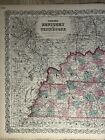 1870 Colton s Kentucky   Tennessee Original Antique Hand Coloured Map 28  X 17 