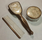 Vintage Vanity Set - Brush  Comb  Covered Glass Holder Jar